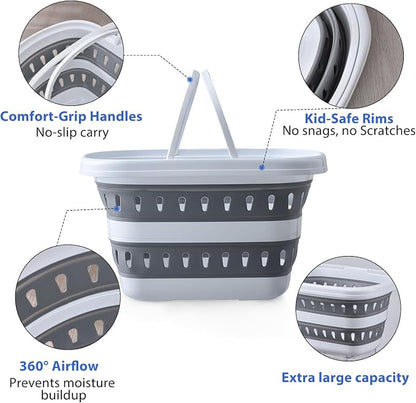 Monozuki Collapsible Plastic Laundry Basket 10.6 gallon 2pcs Eco-recycled - Image 3