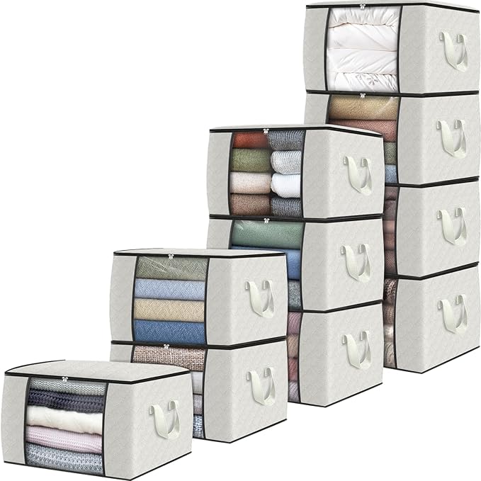 Fab totes 10 Pack Clothes Storage, Foldable Thick Fabric Blanket Storage Bags by Fabtotes