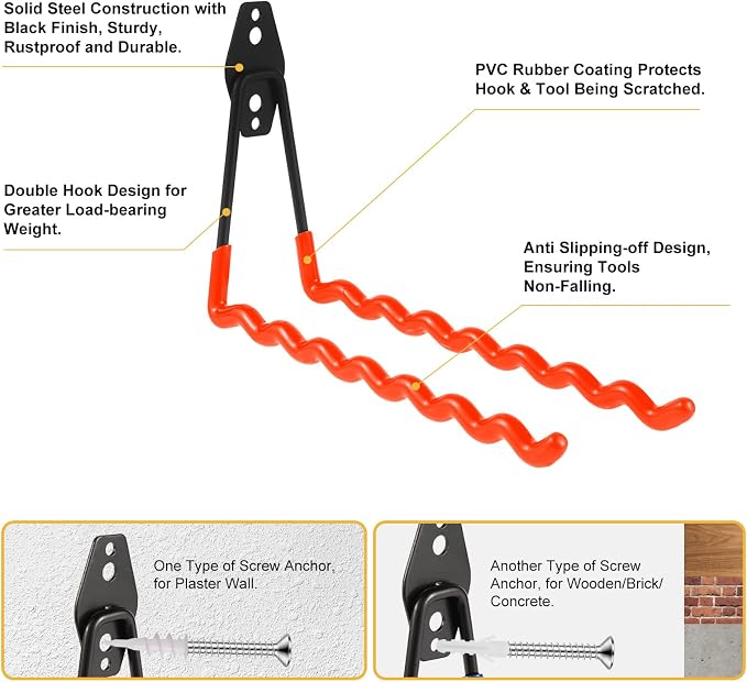 Wall Mounted Garage Hooks Tool Organizer, 14 Inch Garage Storage Hook Heavy - Image 3