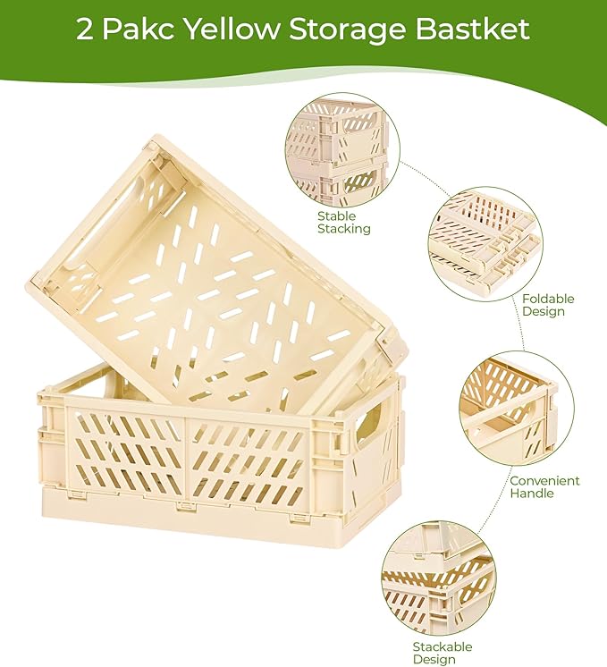 2-Pack Small Pastel Plastic Storage Baskets, Collapsible Crates - Image 2