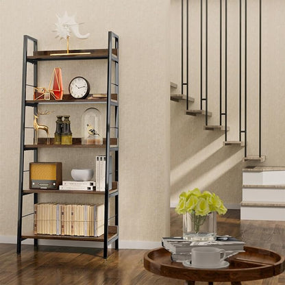 Himimi Ladder Shelf Set of 2, 5-Tier Ladder Bookcase, Industrial Bookshelf Wood - Image 9