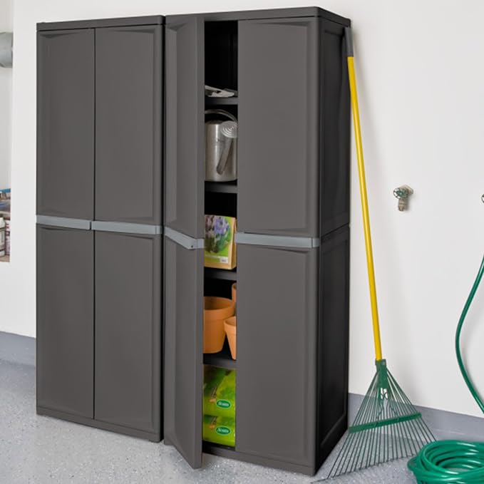 Sterilite 2-Pack 4 Shelf Cabinet, Lockable Utility Storage w/ Adjustable Shelves - Image 2