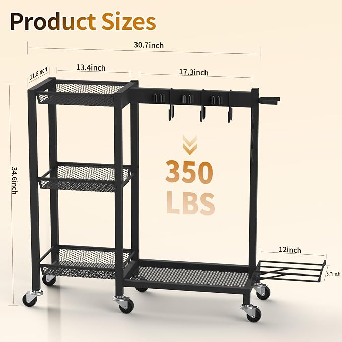 Broom Holder with Cleaning Supplies Organizer Load 350 LBS Cleaning Cart with - Image 2