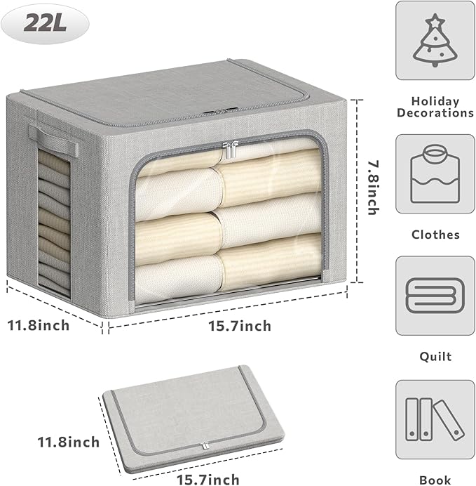 4 Pack Clothes Storage Bins - 22L Stackable Storage Box with Lid，Foldable - Image 4