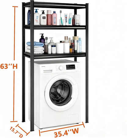 Height-Adjustable Bathroom & Laundry Storage Shelf, 3-Tier Metal Organizer Rack - Image 2