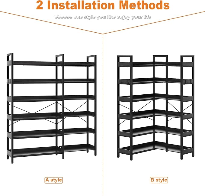 KOUSEI 6-Tier Corner Bookshelf, Reversible L-Shaped Bookcase - Image 9
