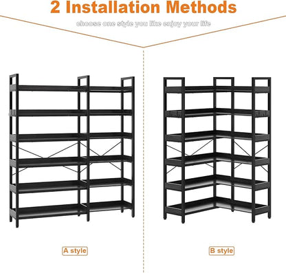 KOUSEI 6-Tier Corner Bookshelf, Reversible L-Shaped Bookcase - Image 9