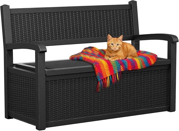 EasyUp 80 Gallon Outdoor Storage Bench Lockable Deck Box Outdoor Storage Box - Image 9