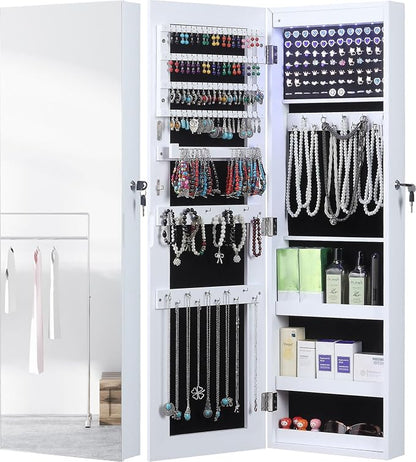 GISSAR Full Length Mirror Jewelry Cabinet, 6 LEDs Jewelry Armoire Wall Mounted by GISSAR