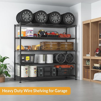 Himimi Storage Shelves with Wheels, 5-Tier Heavy Duty Steel Wire Rack Storage - Image 2