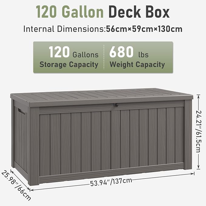 Deck Box, 120 Gallon Outdoor Storage Box Lockable Patio Waterproof - Image 2