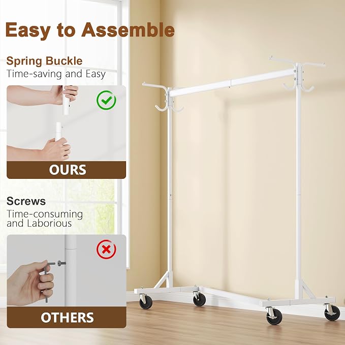Hoctieon Z Clothes Rack with Cover, Metal Heavy Duty Clothing Rack, Rolling - Image 6