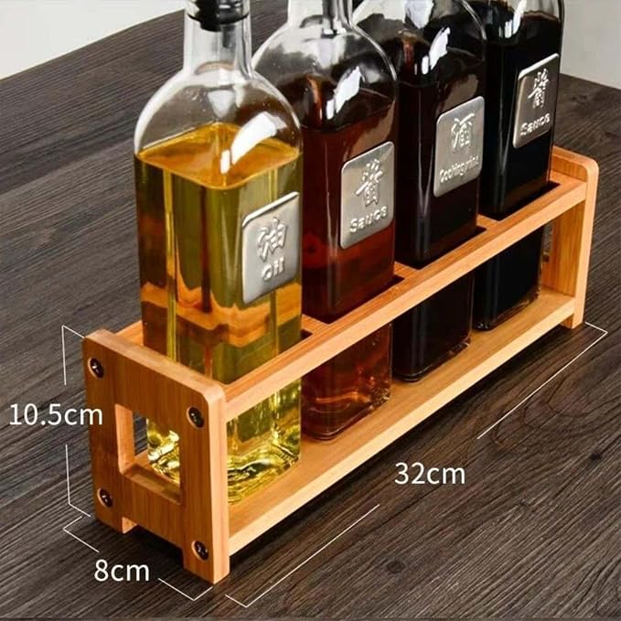 4 Holes Oil Bottle Rack, Wood Multifunctional Storage Rack, Anti Slip Seasoning - Image 2
