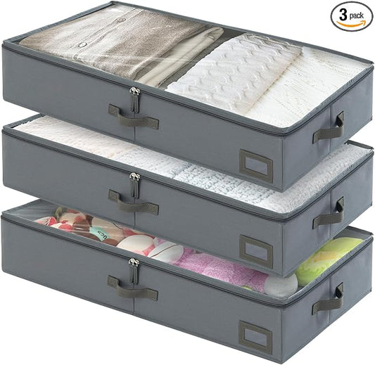 6-Inch Under Bed Storage Containers | Sturdy Sidewalls | Clear Cover & Label by PLUMGEAN