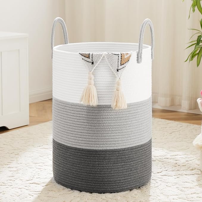 Laundry Basket, Woven Cotton Rope Laundry Hamper, 80L by Artfeel