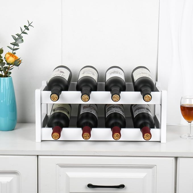 VASMIA Wine Rack, 2-Tier Bamboo Wine Racks Countertop Cabinet Wine Holder Wine - Image 2
