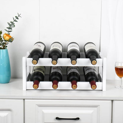 VASMIA Wine Rack, 2-Tier Bamboo Wine Racks Countertop Cabinet Wine Holder Wine - Image 2