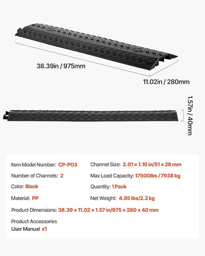 VEVOR 1 Pack Drop Over Cable Cover, 2 Channel Heavy Duty Cable Hose Protector - Image 7
