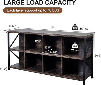 8 Cube Storage Organizer Bookshelf, Industrial Horizontal Bookcase, Accent - Image 2