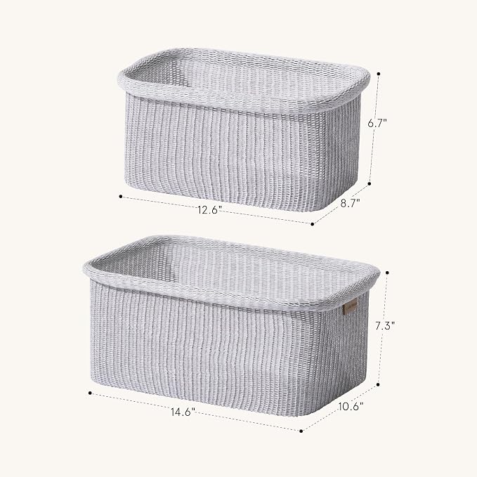 La Jolie Maison Blended Fabric Storage Baskets Set of 2, Rectangle Knitted - Image 4
