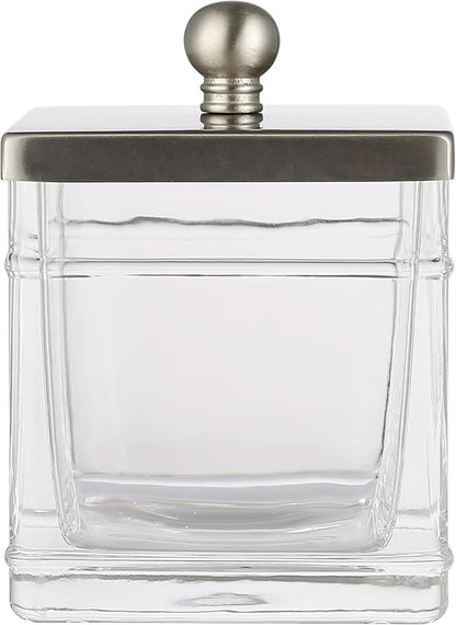 Apothecary Glass Cotton Jar Holder Brushed Nickel Stainless Steel Lid, Elegant by IndecorHome