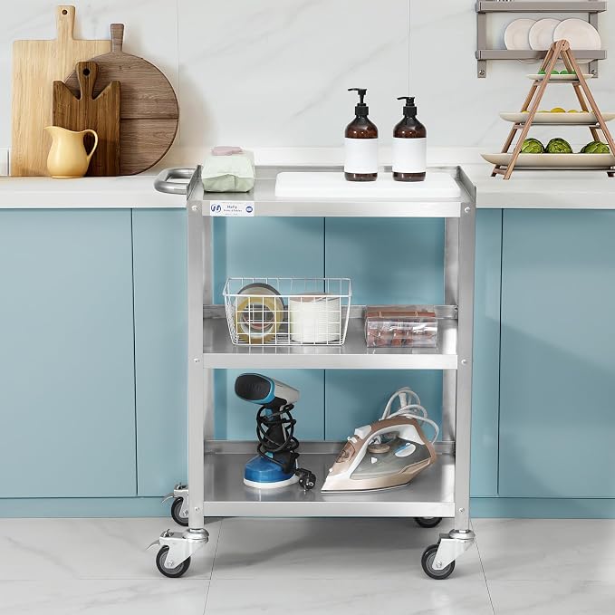 Hally Stainless Steel Utility Cart 3 Tier NSF Commercial Heavy Duty Metal - Image 7