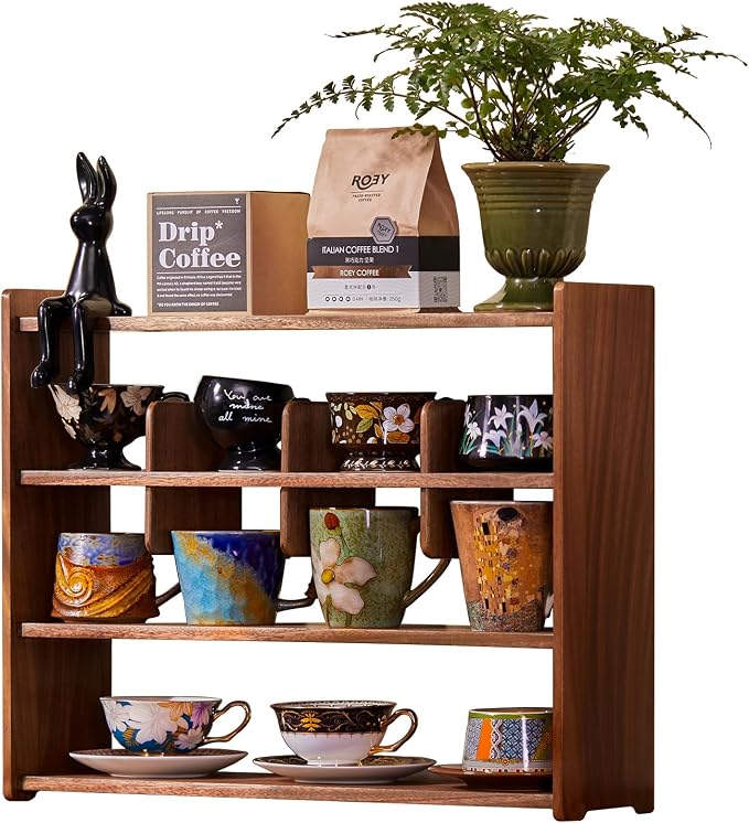Coffee Cup Holder for Countertop Walnut Wood Coffee Mugs Holder for Kitchen Mug by KAOTGOT