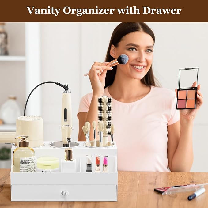 Acrylic Hair Dryer Holder with Drawer, Bathroom Organizer Countertop Drawers - Image 3