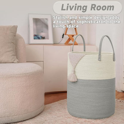 Large Woven Laundry Basket Hamper, 100L Cotton Rope Storage Bin - Image 3