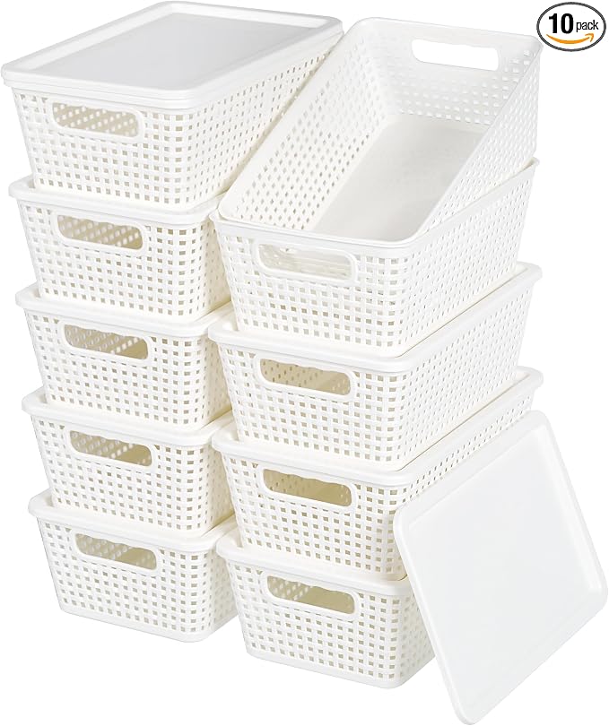 Plastic Storage Baskets With Lid, Storage Bins by Anywish