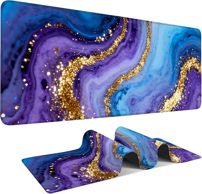 Blue and Gold Stripes Gaming Mouse Pad 31.5"x11.8"Desk Mat Anti-Slip Rubber by ANNAQUEEN