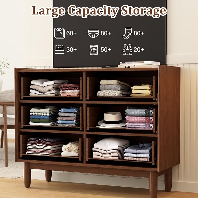 6 Drawer Dresser for Bedroom, 41.2" W Wood Chest of Drawers - Image 3
