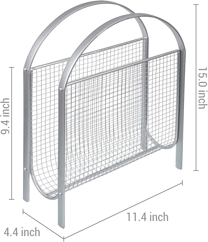 MyGift Mid-Century Design Magazine Rack, Matte Black Tone Metal Mesh - Image 5