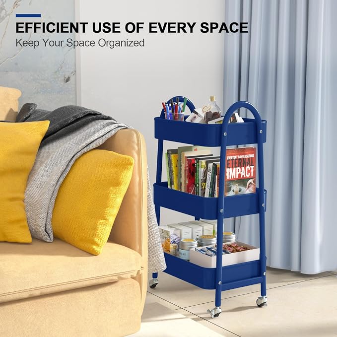EAGMAK 3 Tier Utility Rolling Cart, Metal Storage Cart - Image 7