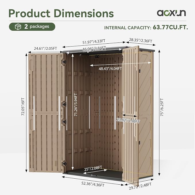 Aoxun Outdoor Storage Shed, 64 Cu.Ft Vertical Storage Sheds Outdoor - Image 3
