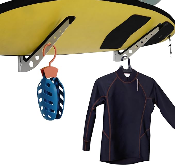 4 Board Surf Rack Wall Mount for Surfboard, Snowboard Storage Adjustable Wall - Image 4