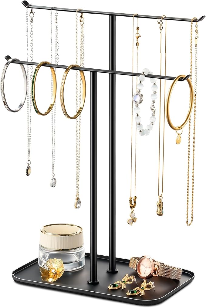 pickpiff Necklace Holder Jewelry Organizer Stand – 2‑Tier T‑Bar Jewelry Display by pickpiff