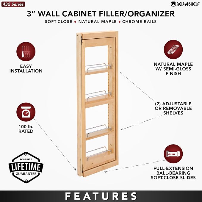 Rev-A-Shelf Kitchen Cabinet Pullout Wall Filler Wooden Organizer Slide Out - Image 5