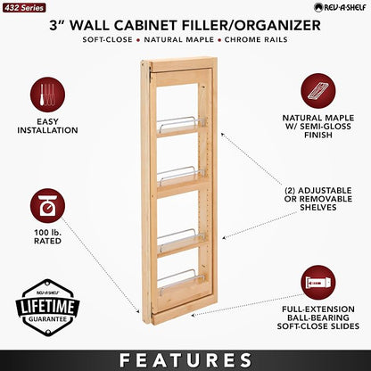 Rev-A-Shelf Kitchen Cabinet Pullout Wall Filler Wooden Organizer Slide Out - Image 5