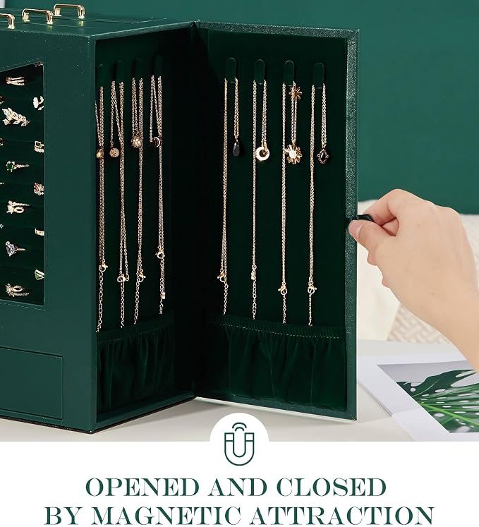 Homde Jewelry Organizer with Transparent Window Necklace Hooks Gift - Image 4