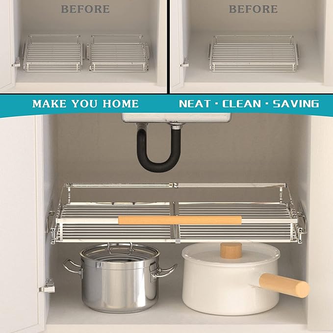 Large Expandable Pull Out Cabinet Drawer, Heavy Duty Slide Out Basket Cabinet - Image 4