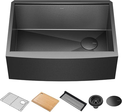KRAUS Kore Workstation 27-inch Farmhouse Apron Front 16 Gauge Black Stainless by KRAUS