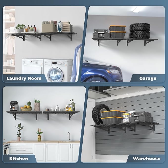 2 Pack Heavy Duty Garage Wall Shelving Set, Wall Mounted, Traditional Style - Image 7
