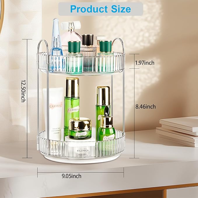 360 Rotating Makeup Organizer, 2 Tier Lazy Susan Bathroom Counter Organizer - Image 3