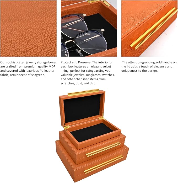 Faux Shagreen Leather Jewelry Storage Boxes Set of 3 - Image 4