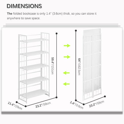 4NM No Assembly 5 Tiers Folding Bookshelf, 59.4" H Foldable Storage Shelves - Image 3