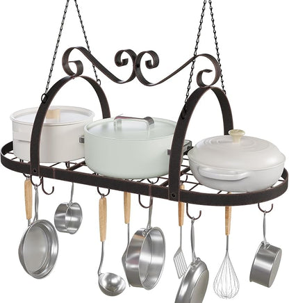 Hanging Pot Rack Ceiling Mount, Oval Pot and Pan Storage Rack, Decorative by TICKCACY-EnrichYourLife