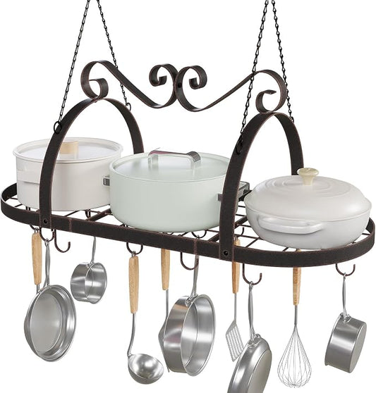 Hanging Pot Rack Ceiling Mount, Oval Pot and Pan Storage Rack, Decorative by TICKCACY-EnrichYourLife