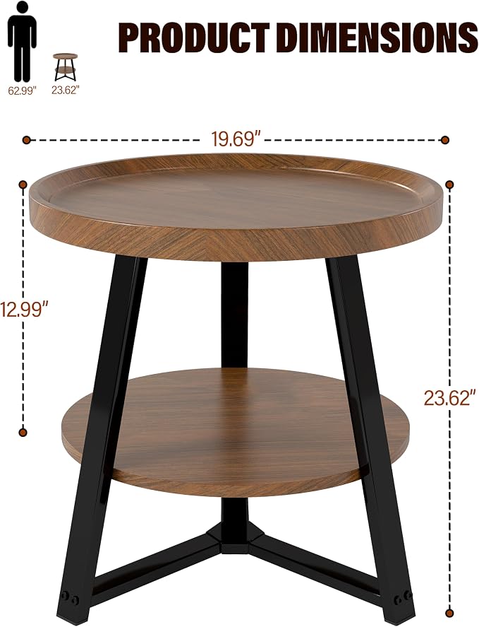 Small Round End Table, 2-Tier Side Table - Image 3