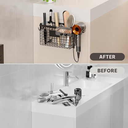 Hair Dryer Holder Cabinet Door 3-in-1 Adhesive Hair Tool Organizer Wall Mounted - Image 7